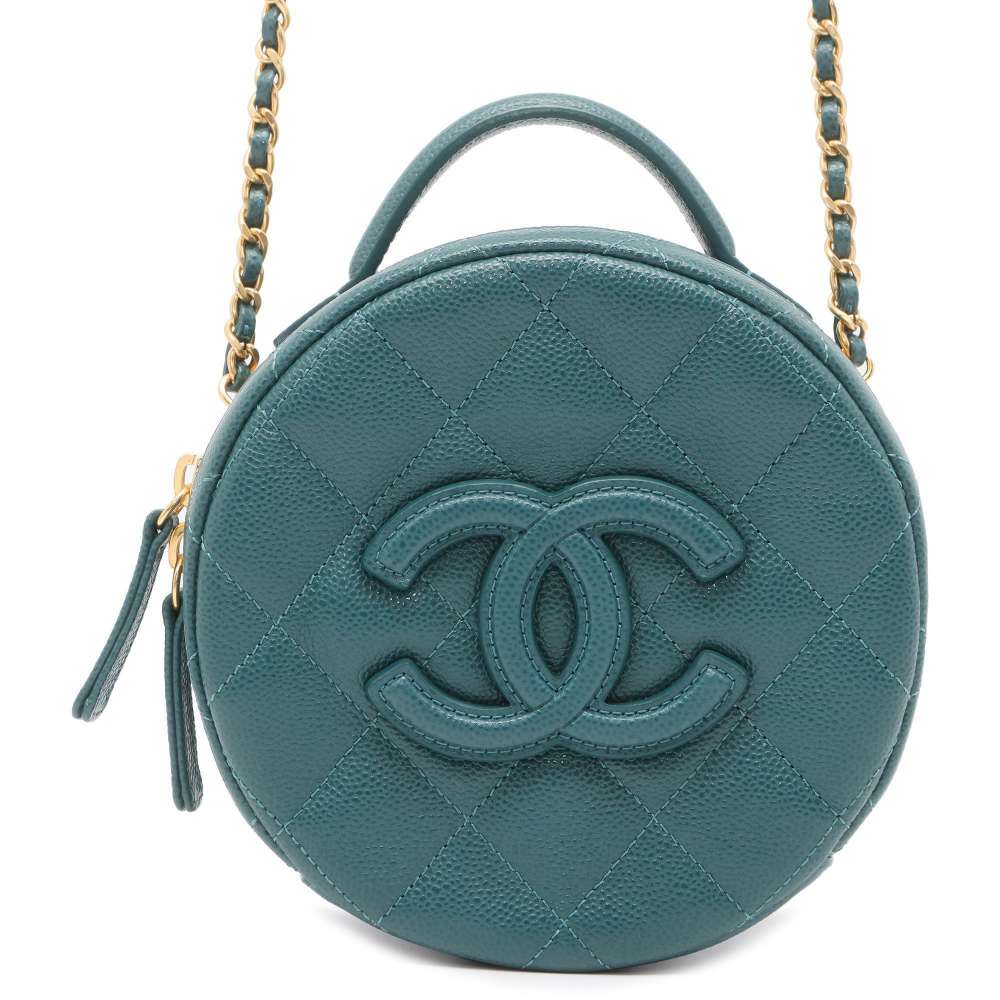 CHANEL CC Logo Small Vanity Case Green AS3875 Caviar Leather