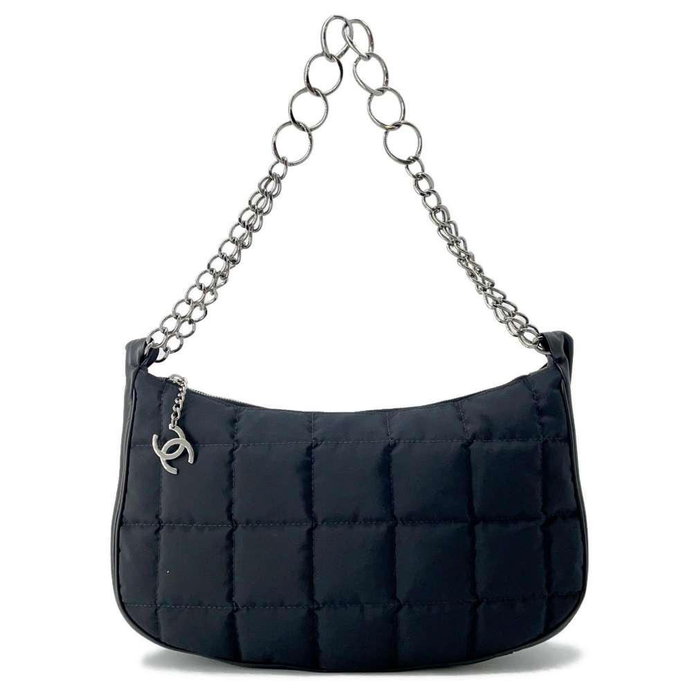 CHANEL Chocolate Bar ChainShoulder Black Nylon Lambskin