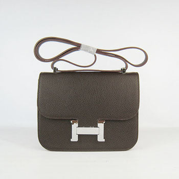 Luxury Hermes Constance Cowskin Leather Bag H017 dark coffee silver