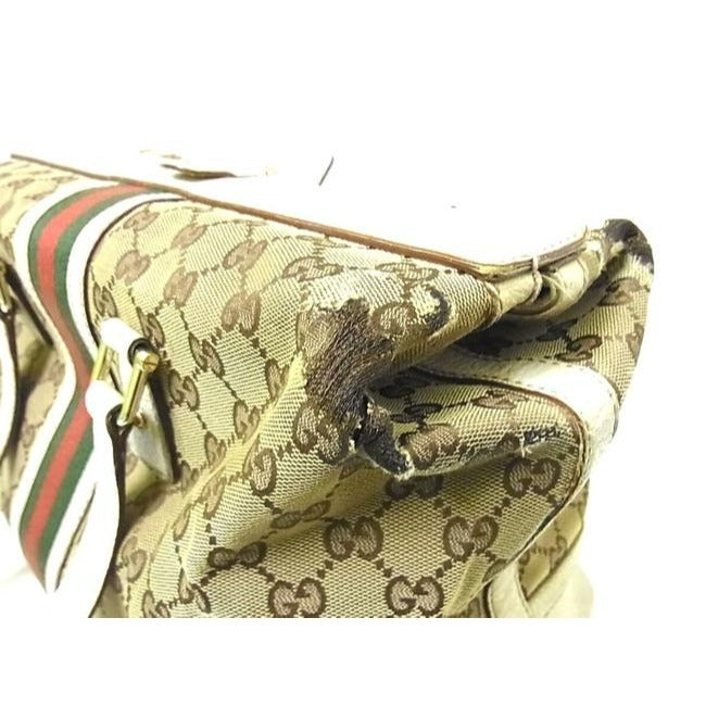 Gucci Vintage Pursesdesigner Purses Brown Large G Print Canvas And White Leather With Red And Green