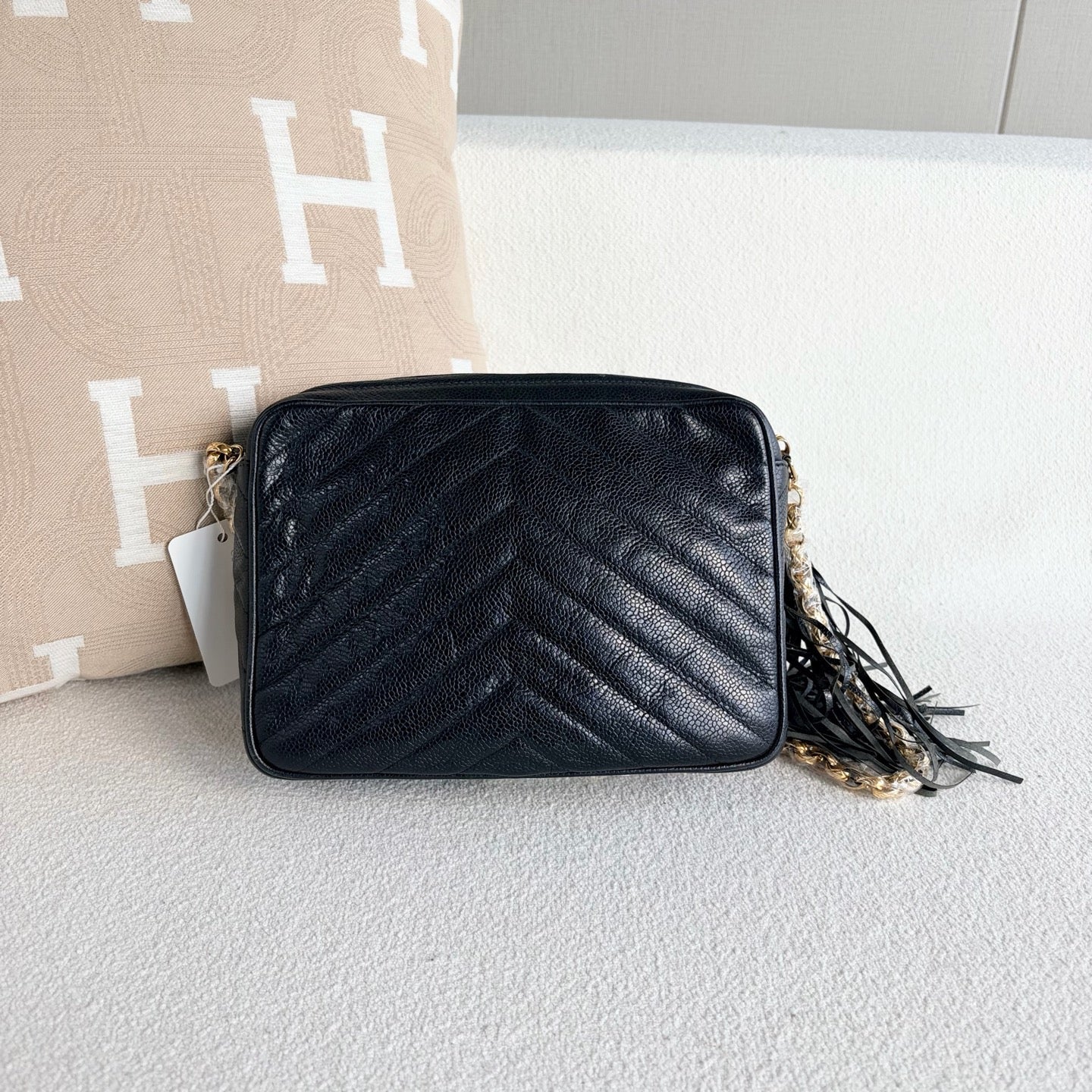 Chanel Caviar Chevron Quilted Tassel Camera Case