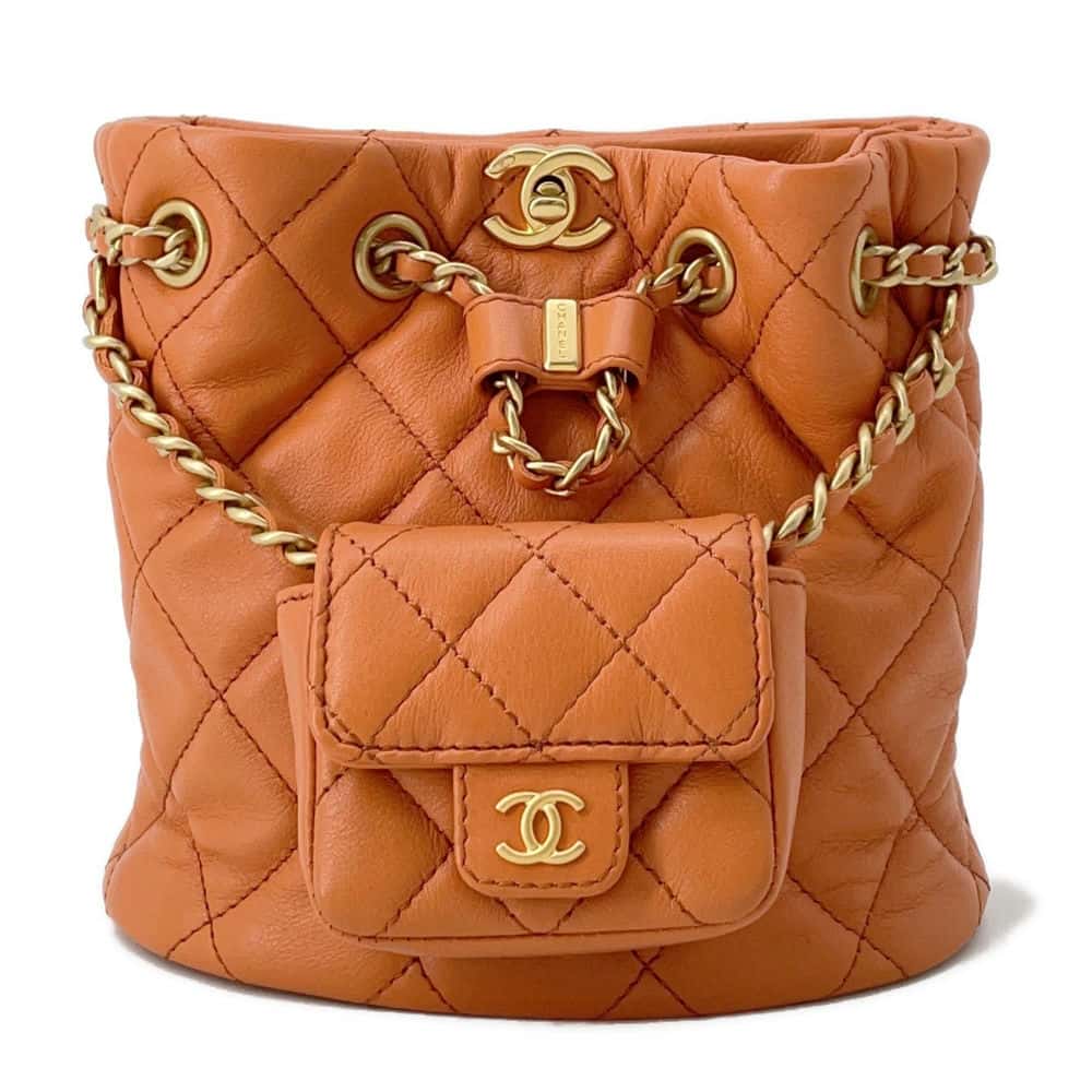 Chanel Matelasse Backpack with Mini Bag Pouch Orange AS3947 Leather Size Small