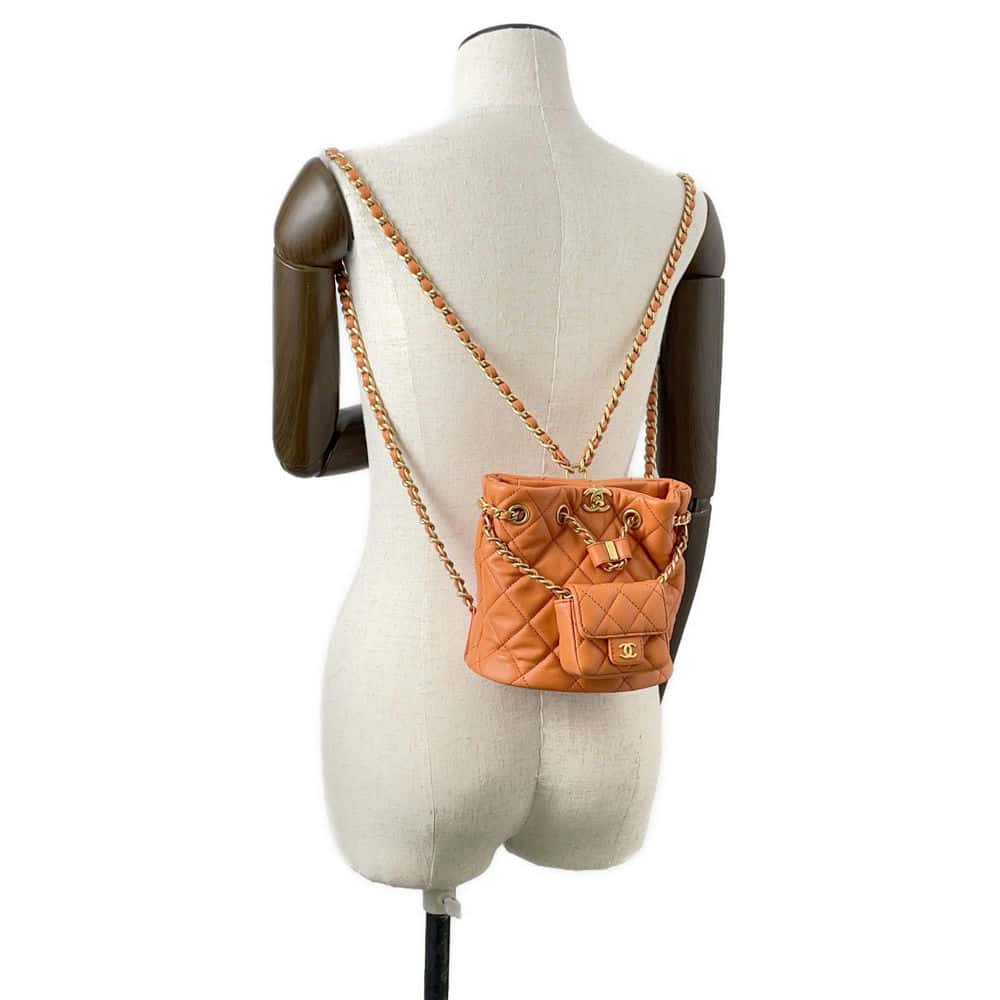 Chanel Matelasse Backpack with Mini Bag Pouch Orange AS3947 Leather Size Small