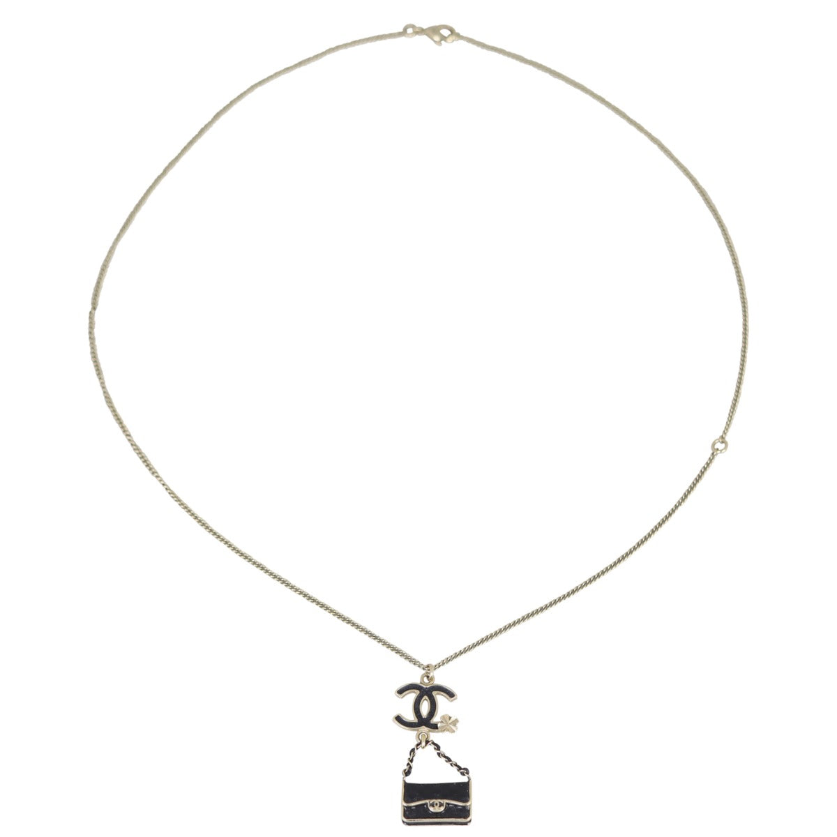 Chanel CC Enamel Flap Bag Pendant Necklace | Black Gold Hardware