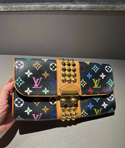 Louis vuitton black multicolor monogram courtney clutch