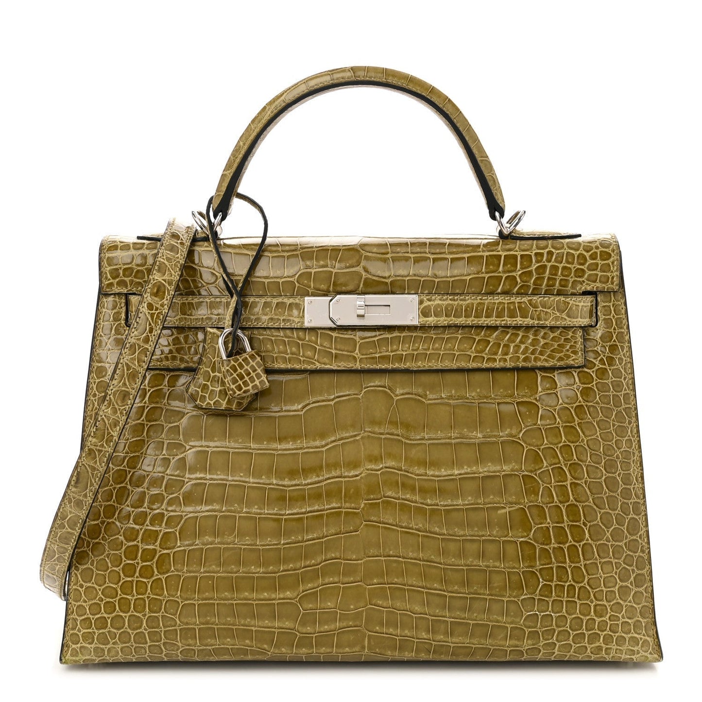 Hermes Shiny Porosus Crocodile Kelly Sellier 32 Vert Anis
