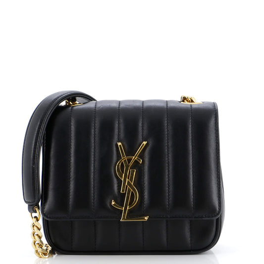 Luxury Saint Laurent Trending 2025 Vicky Crossbody Bag Vertical Quilted Leather Small