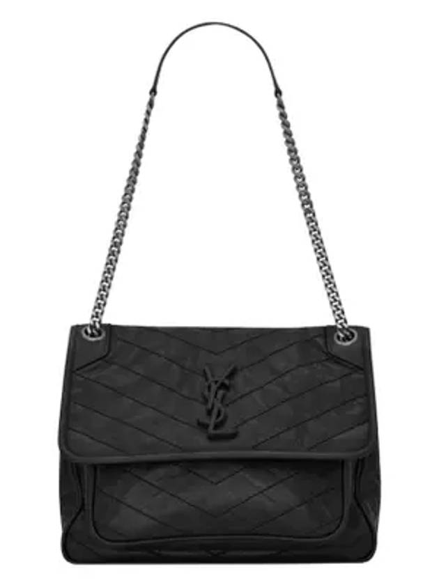 Luxury Saint Laurent Trending 2025 Nikki Medium Krinkle Vintage Leather Shoulder Bag Black