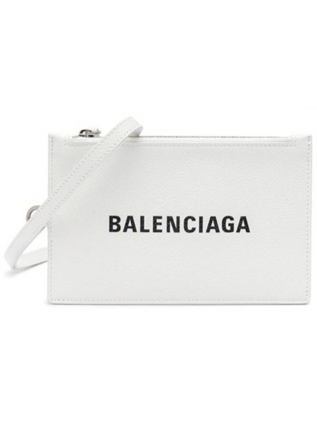 Luxury Balenciaga Trending 2026 Cash Logo Strap Double Pouch Strap Card Wallet White