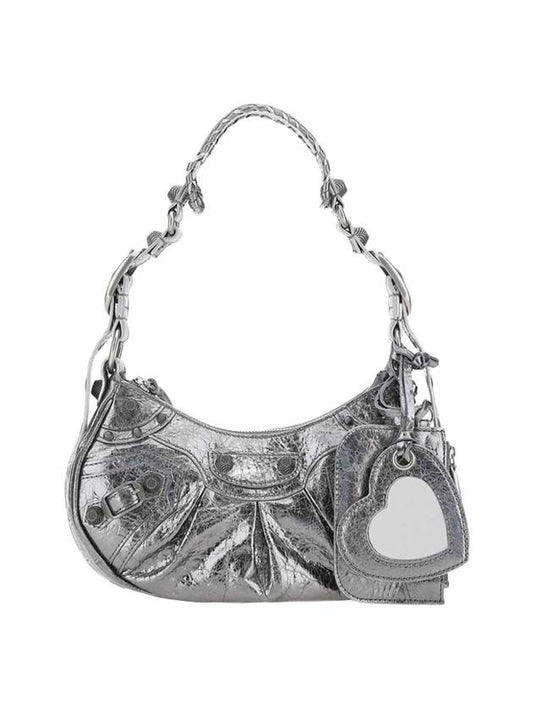 Luxury Balenciaga Trending 2026 Metallic Le Cagol XS Lambskin Shoulder Bag Dark Silver