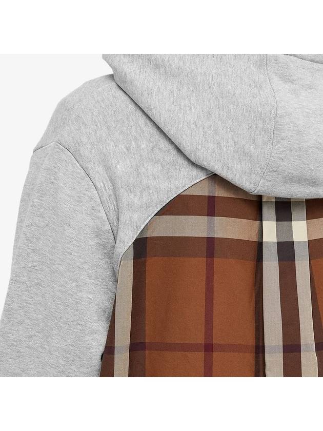 Luxury Burberry Check Panel Cotton Oversized Hoodie Melange Grey