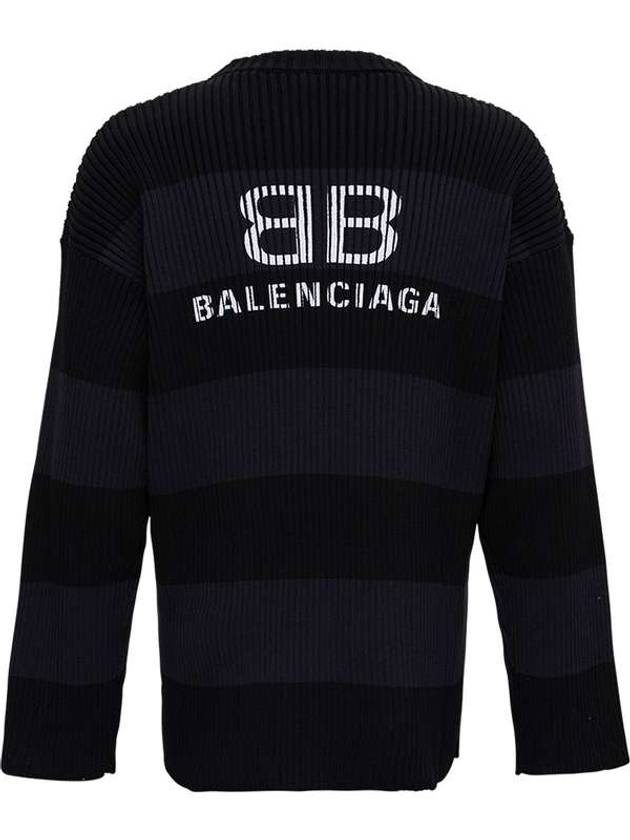 Luxury Balenciaga Trending 2026 Back BB Logo Stripe Cotton Knit Top Black