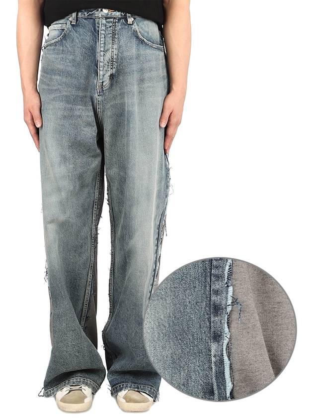 Luxury Balenciaga Trending 2026 Contrasting Fabric Hybrid BaGGy Jeans Light Blue