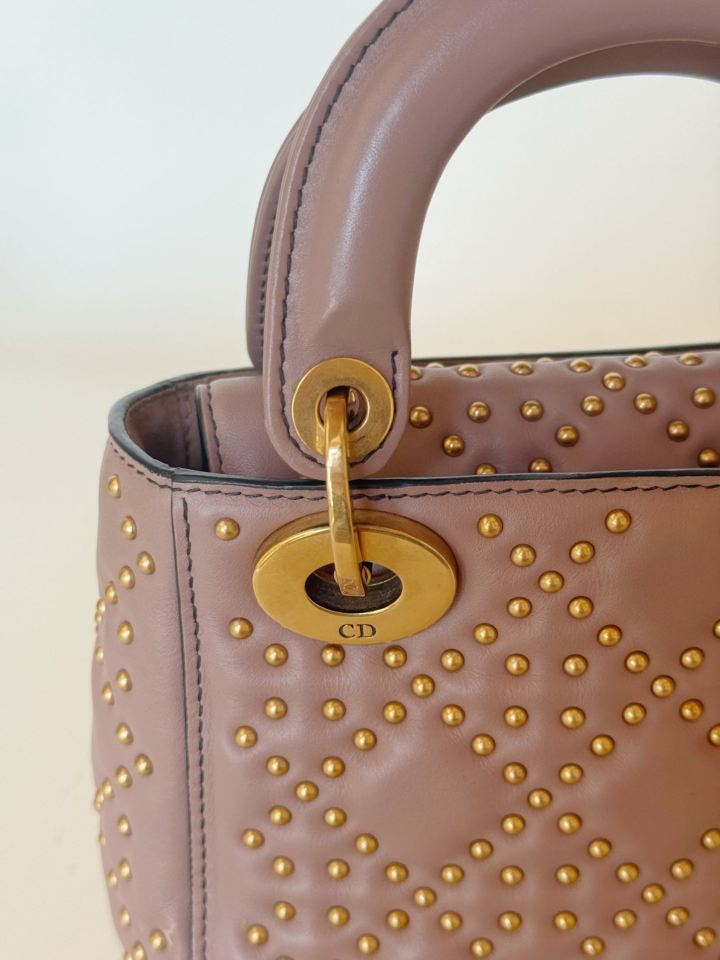 Christian Dior Calfskin Cannage Studded Supple Lady Dior