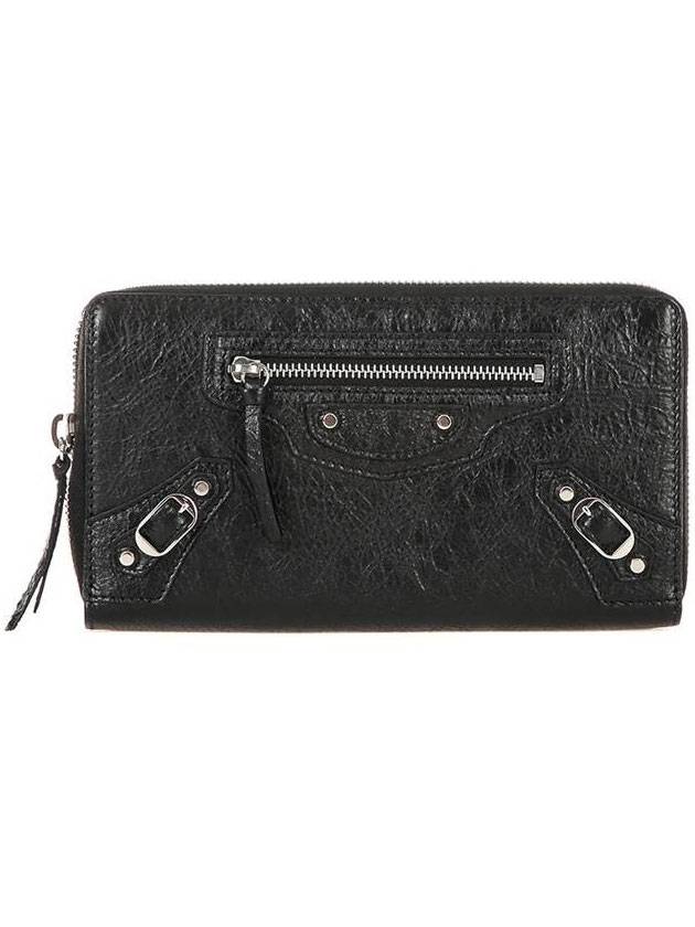 Luxury Balenciaga Trending 2026 Classic Motor Silver Zipper Around Long Wallet Black