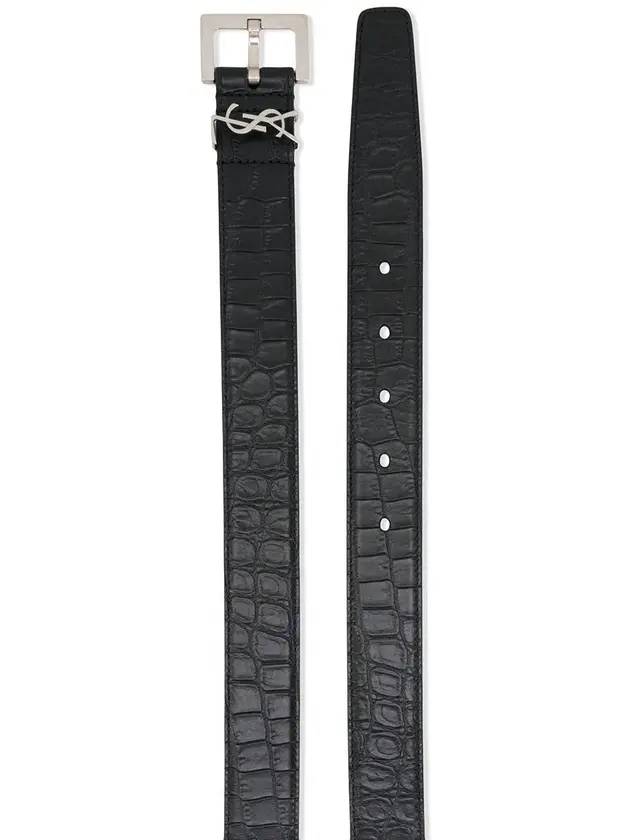 Luxury Saint Laurent Trending 2025 Monogram Crocodile Leather Belt Black