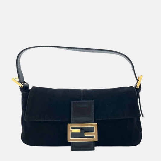 Fendi Baguette Black Suede Leather Shoulder Bag