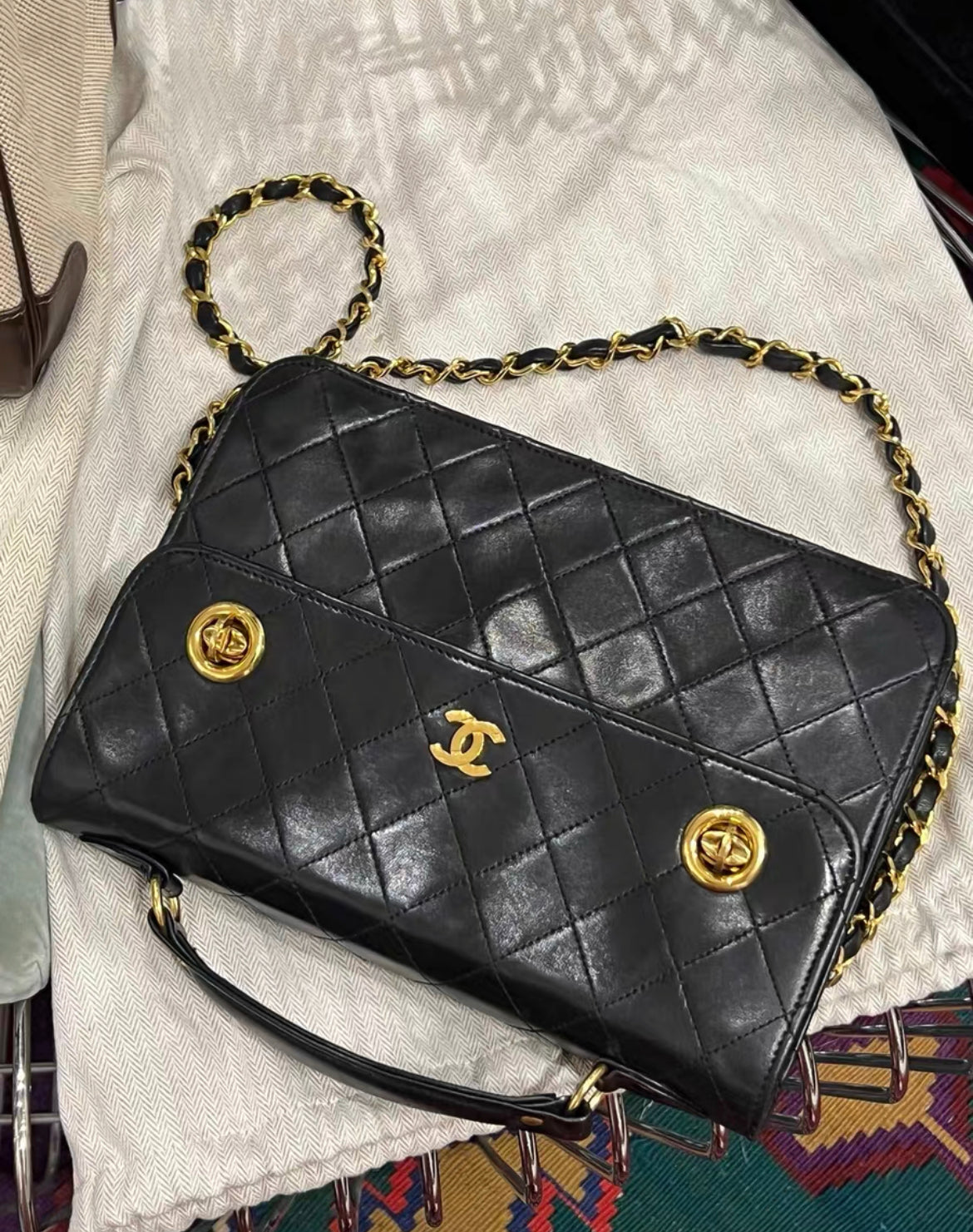 Rare Chanel  Timeless Classic CC Double Turn Lock Bag