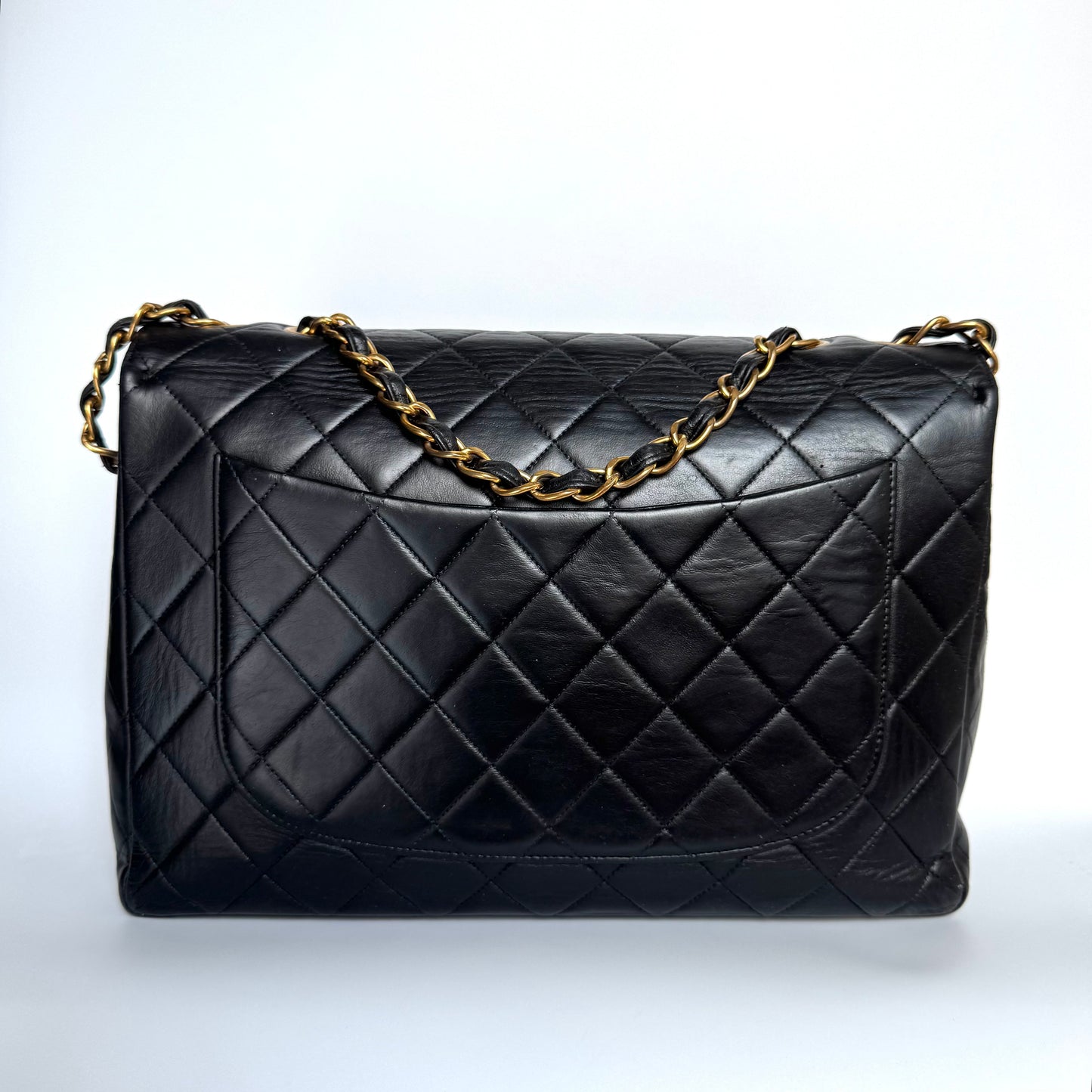 Chanel Vintage Classic Maxi Flap Black Lambskin Leather Giant CC 24 Gold Hardware