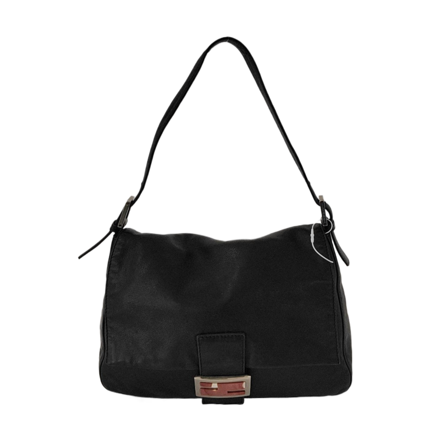 Fendi Mamma Baguette Black Lambskin Leather Red Enamel Buckle