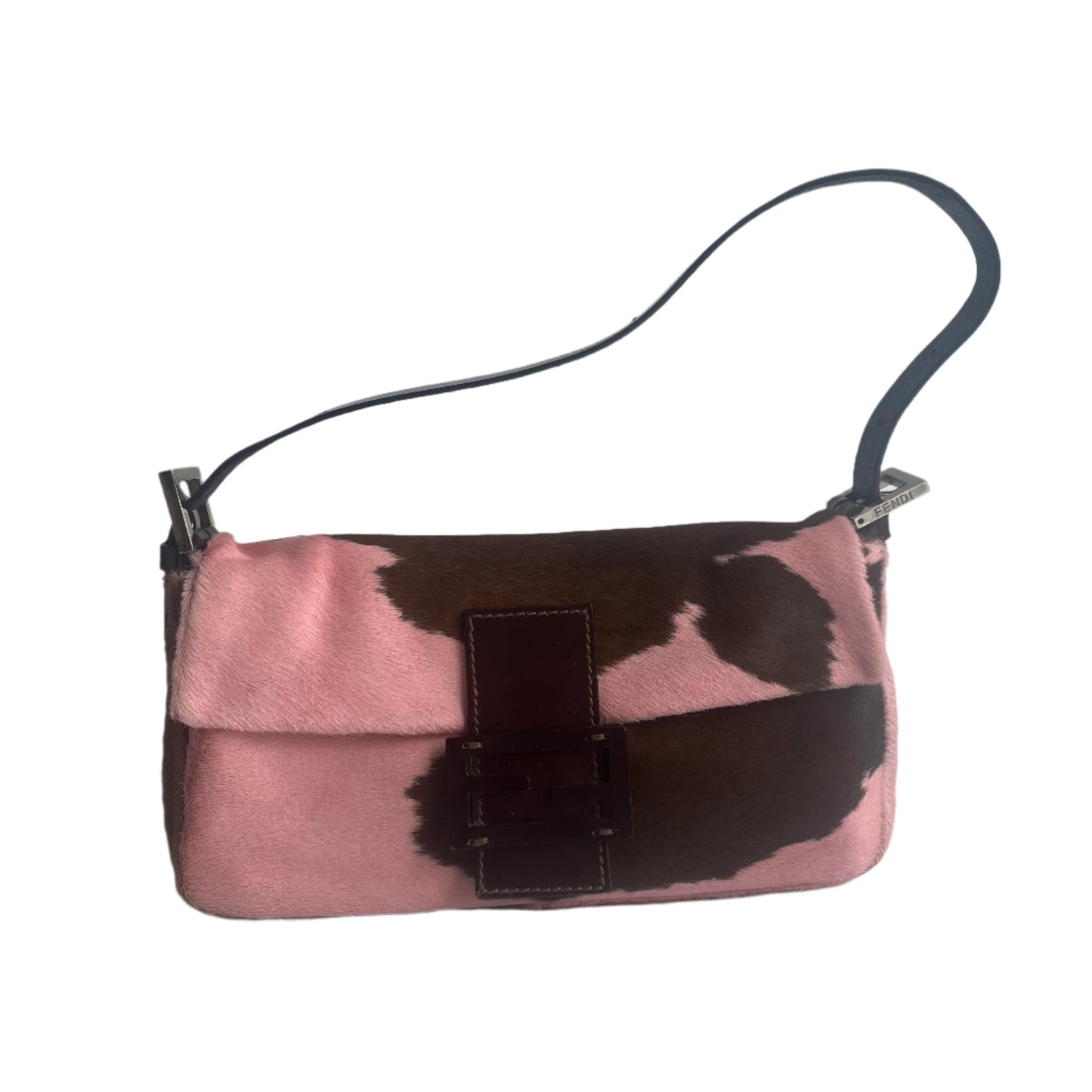 Fendi Baguette Pony-style Calfskin Leather Pink Cow Print Shoulder Bag