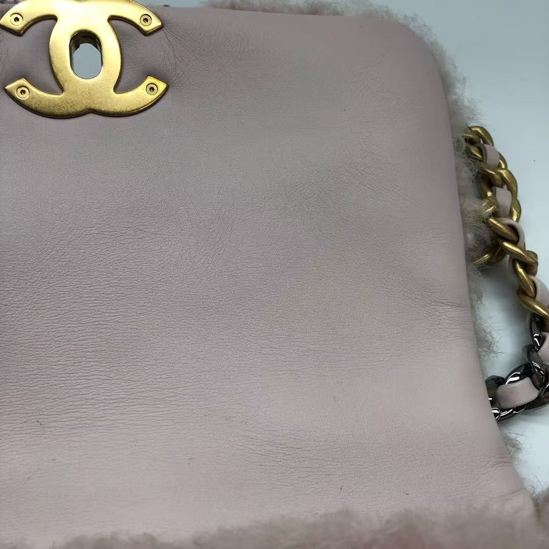Chanel 19 Bag 2021 Small Pink Shearling Flap Bag