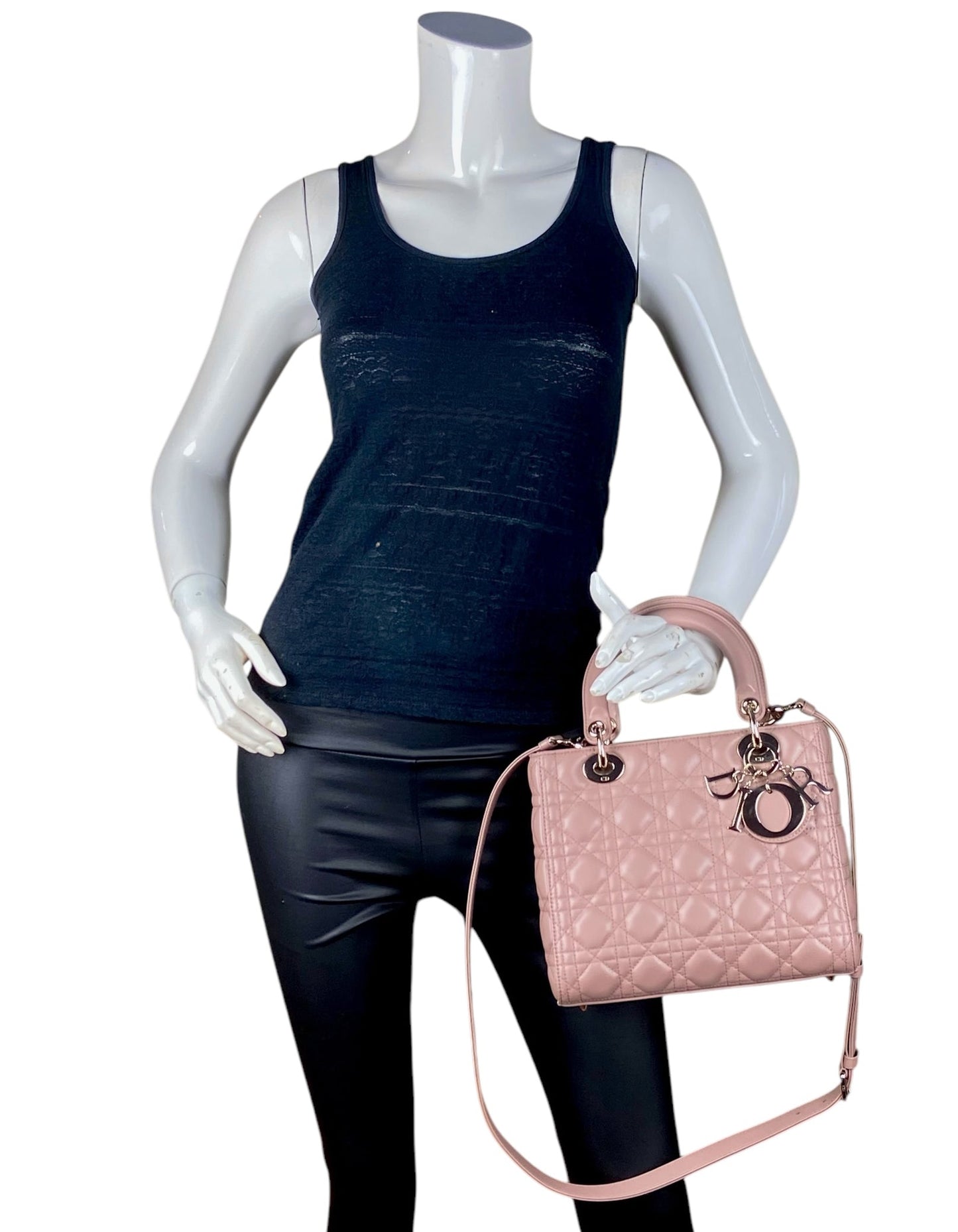 Dior Beige Leather Cannage Quilted Medium Lady Dior