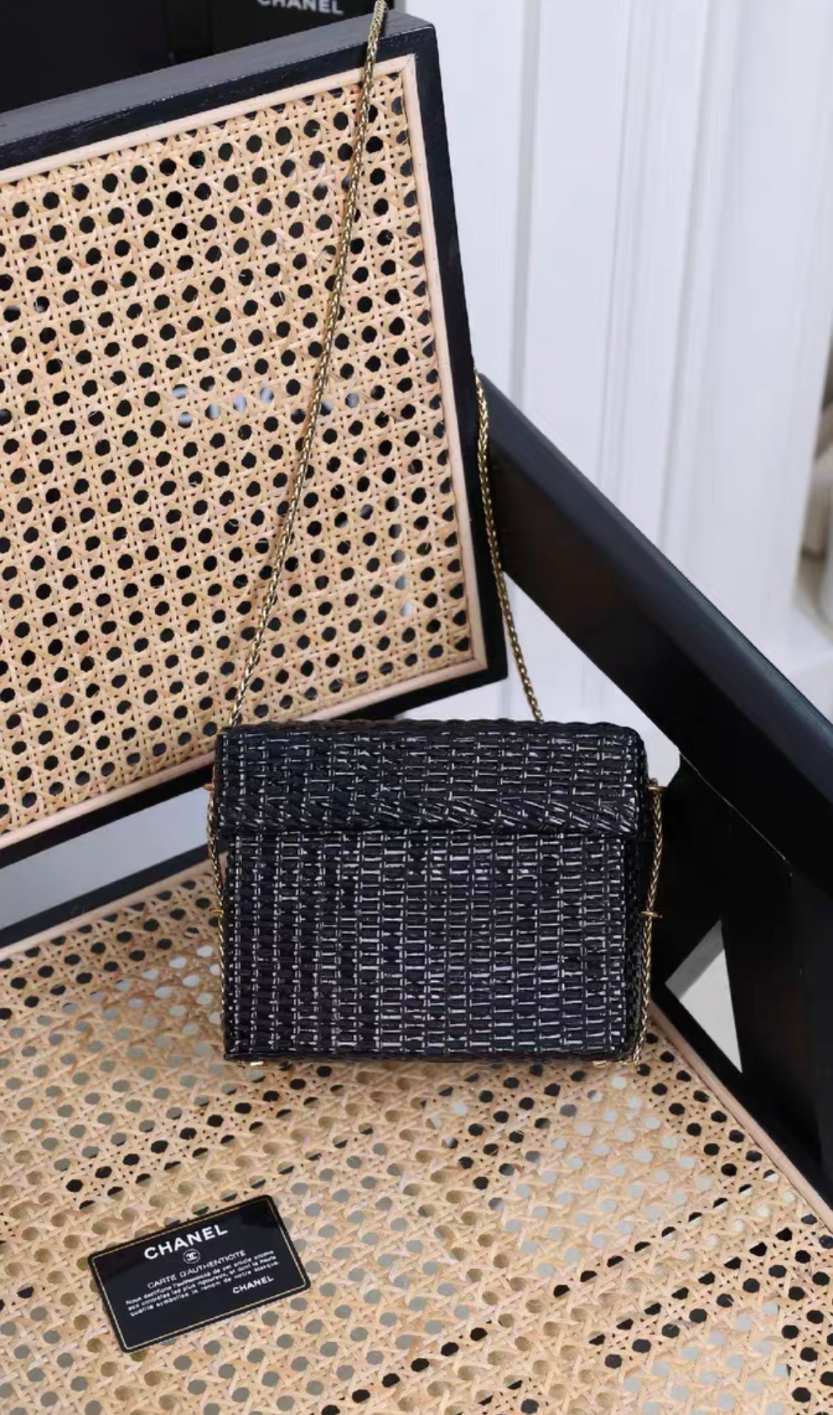 Chanel  Black Wicker CC Picnic Lunch Basket Box Bag Gold Hardware