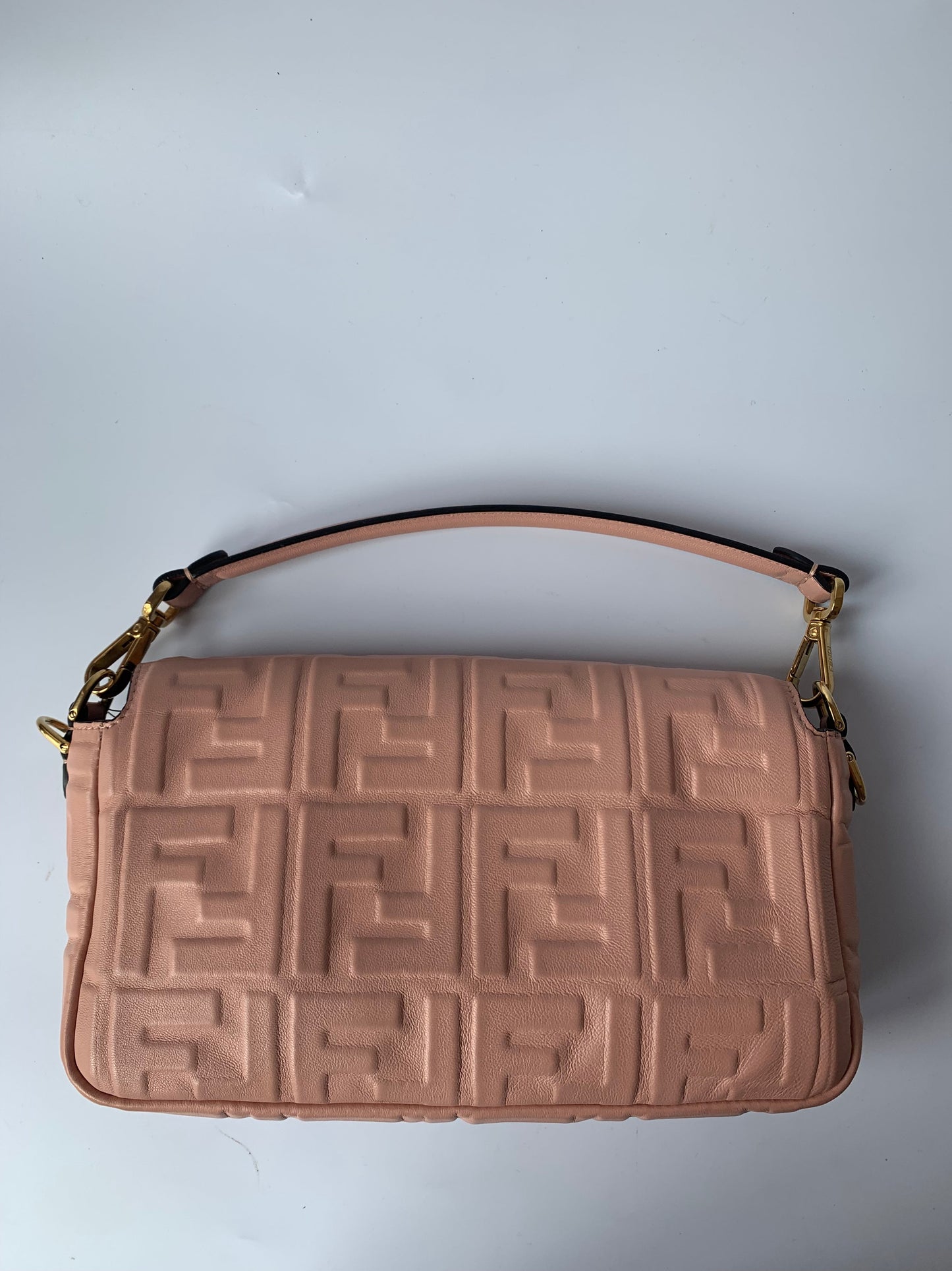 FENDI Baguette Rosa Bourbon Pink Leather 3D FF Motif Crossbody bag