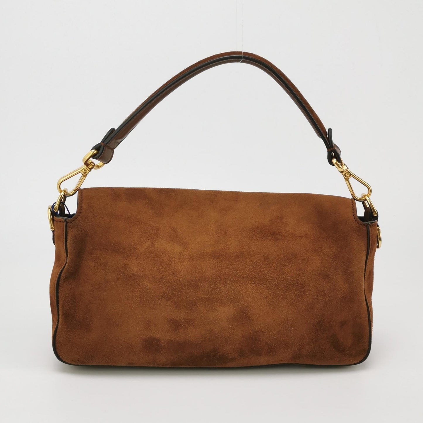 Fendi Baguette Selleria Suede Leather Crossbody Bag Medium Caramel Tan