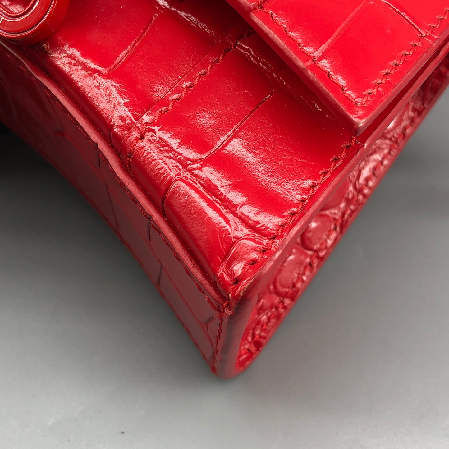 Balenciaga Red Croc Embossed Nano Hourglass Top Handle Bag
