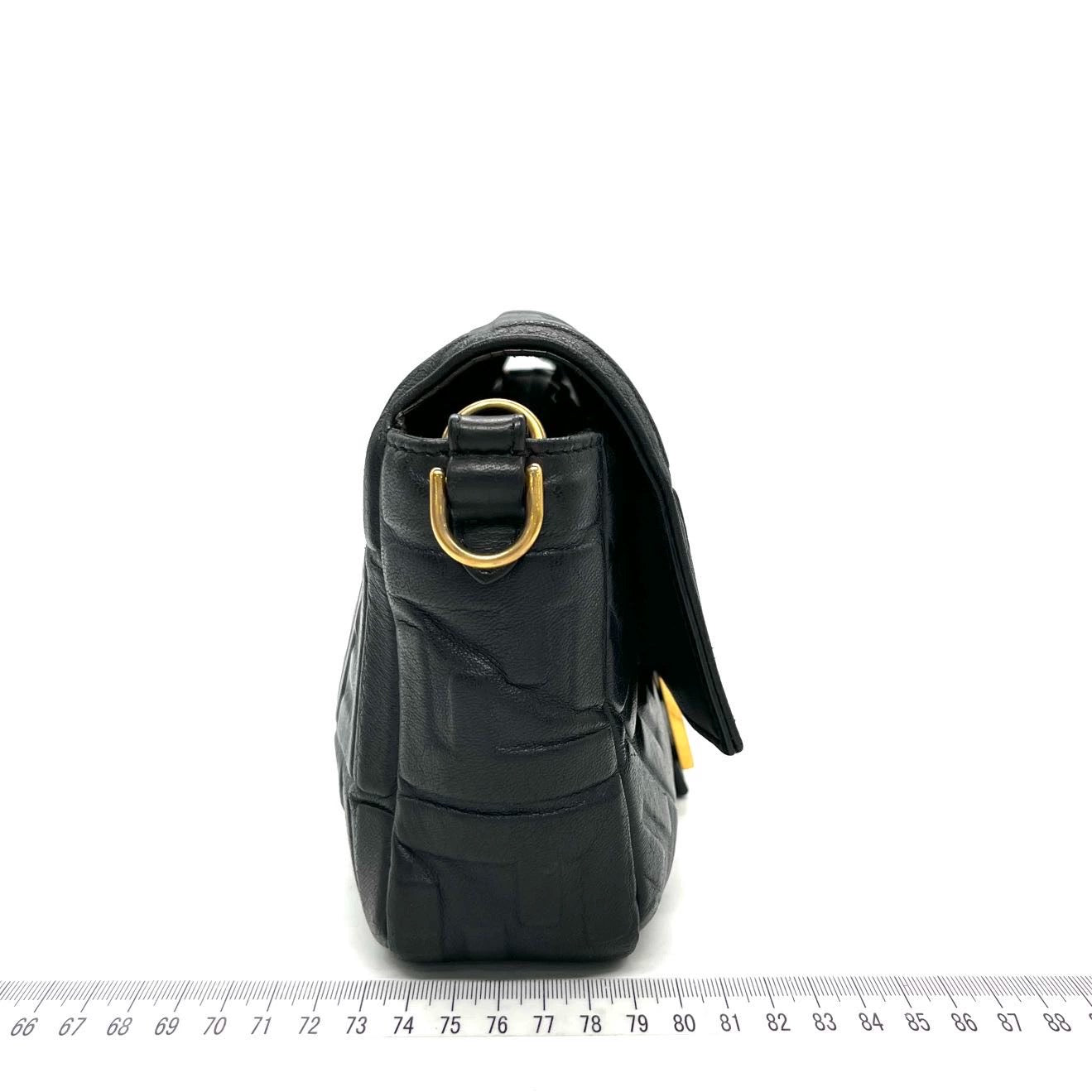 Fendi Baguette Black Leather 3D FF Motif Crossbody bag Medium