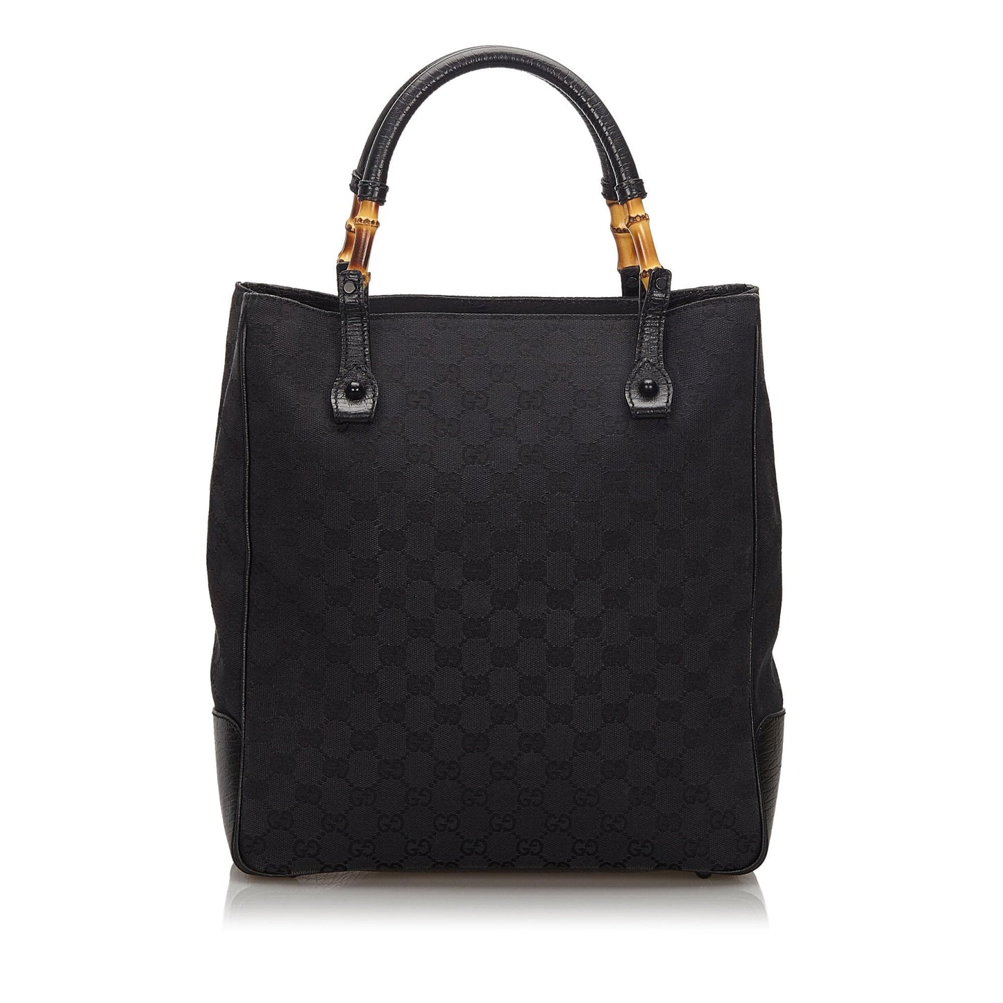 Gucci Bamboo Black Leather Canvas Tote Style 1