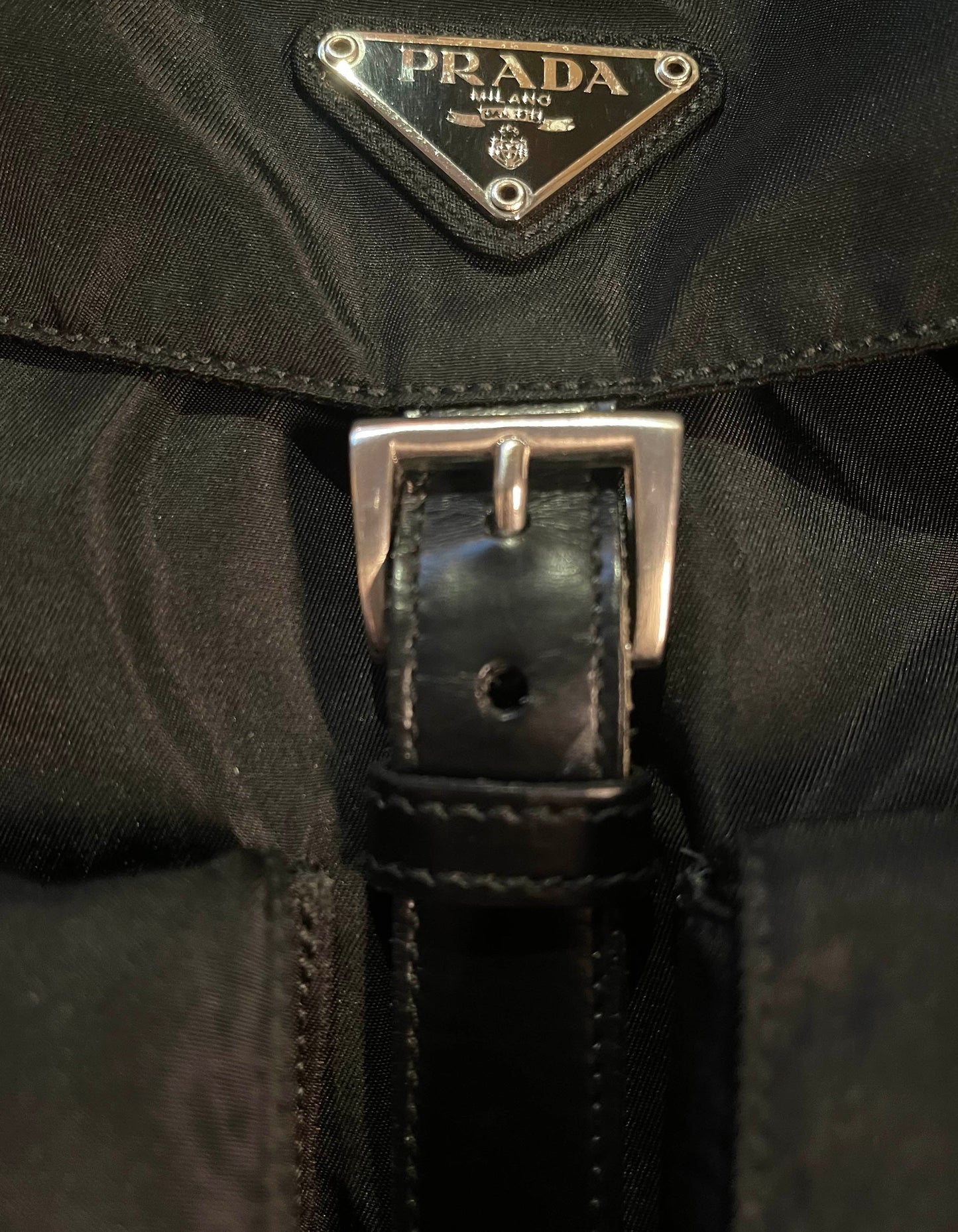 Prada Black Nylon Double Buckle Backpack Bag