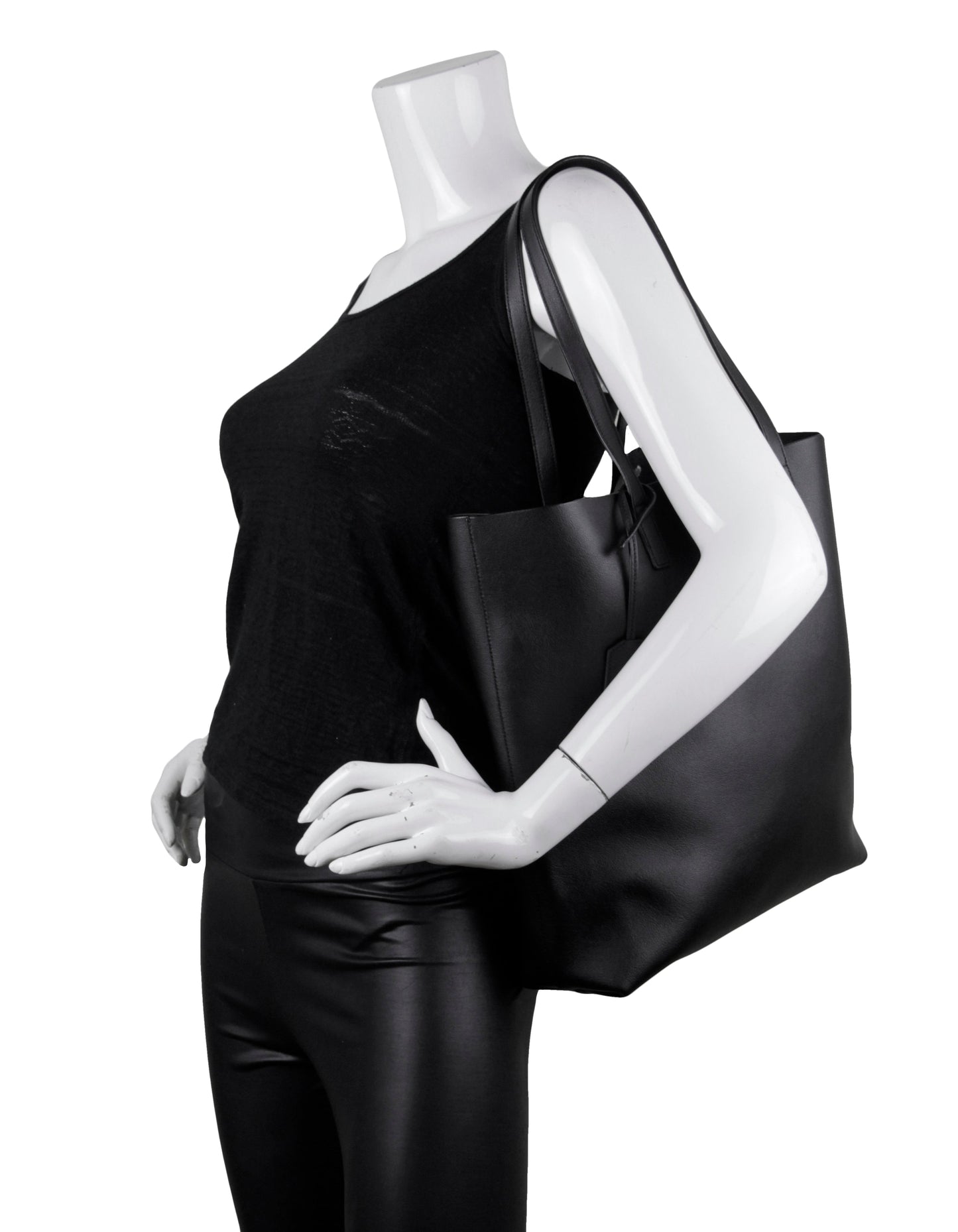 Saint Laurent Black Calfskin Medium Shopping Tote Bag