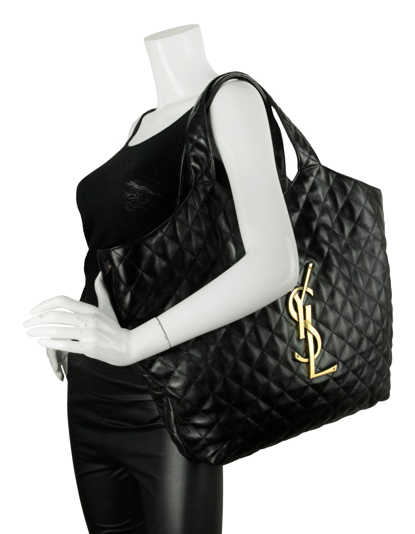 Saint Laurent NEW Black Quilted Leather Icare Maxi Shopping Tote Bag