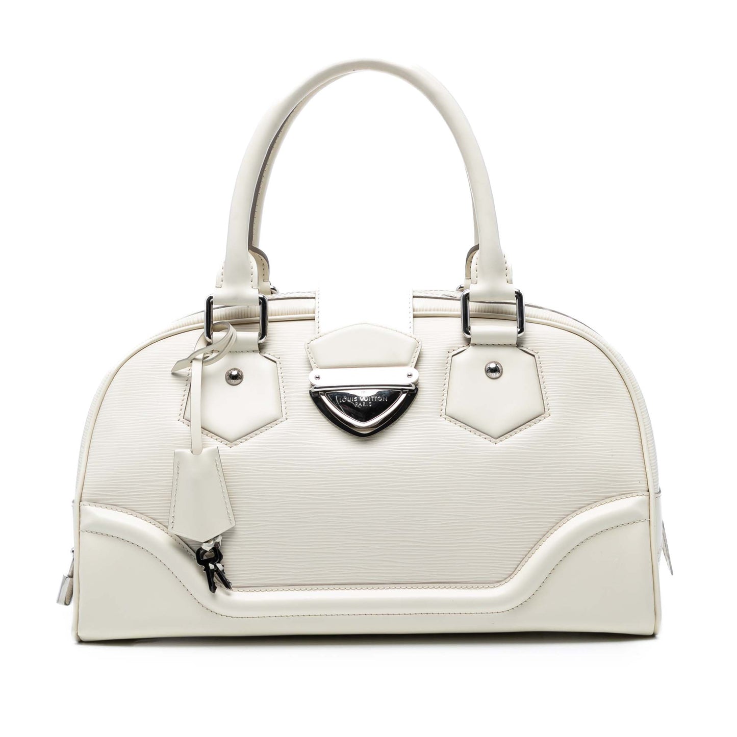 White Louis Vuitton Epi Bowling Montaigne GM Handbag