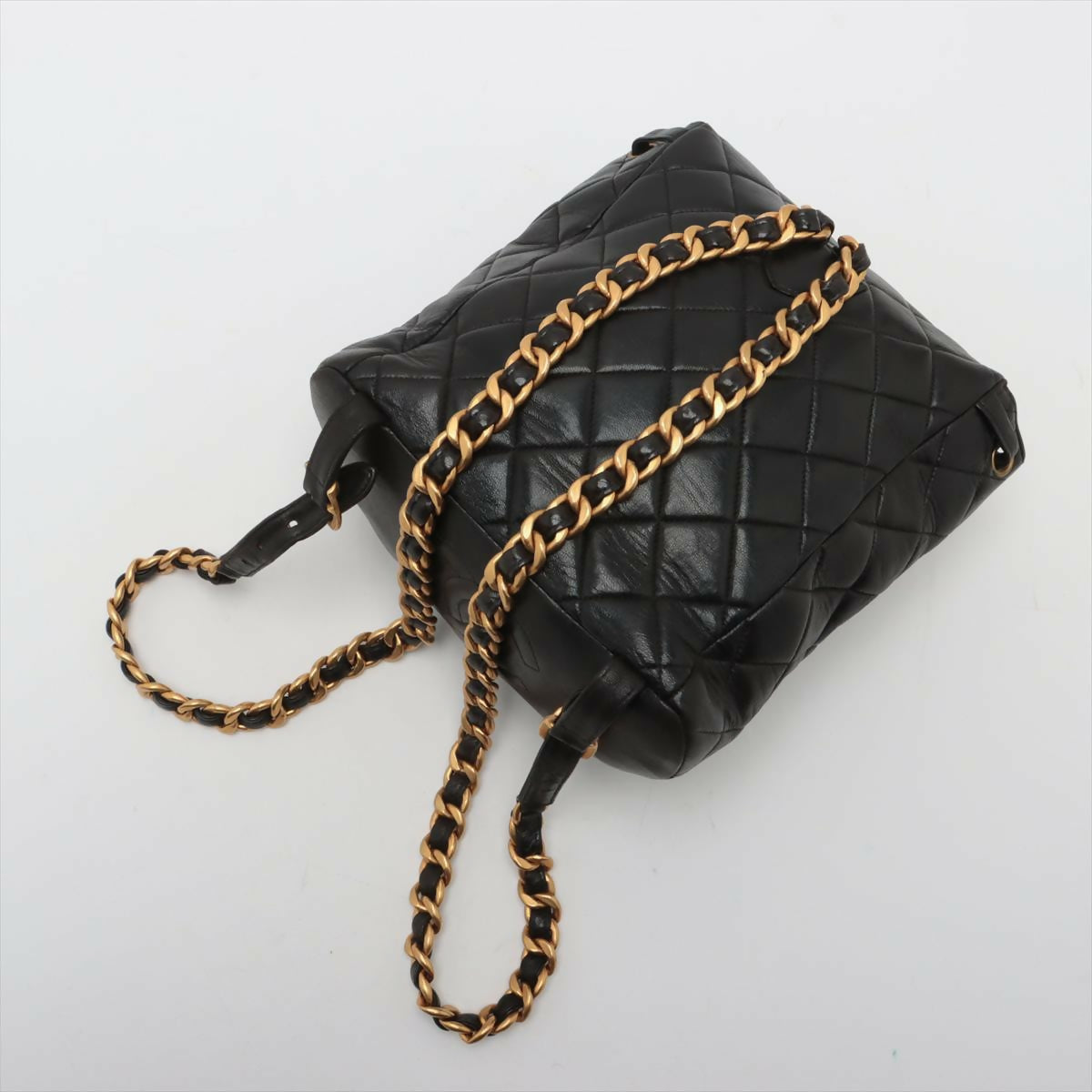 Chanel  Black Lambskin Diamond-Quilted Flap Backpack