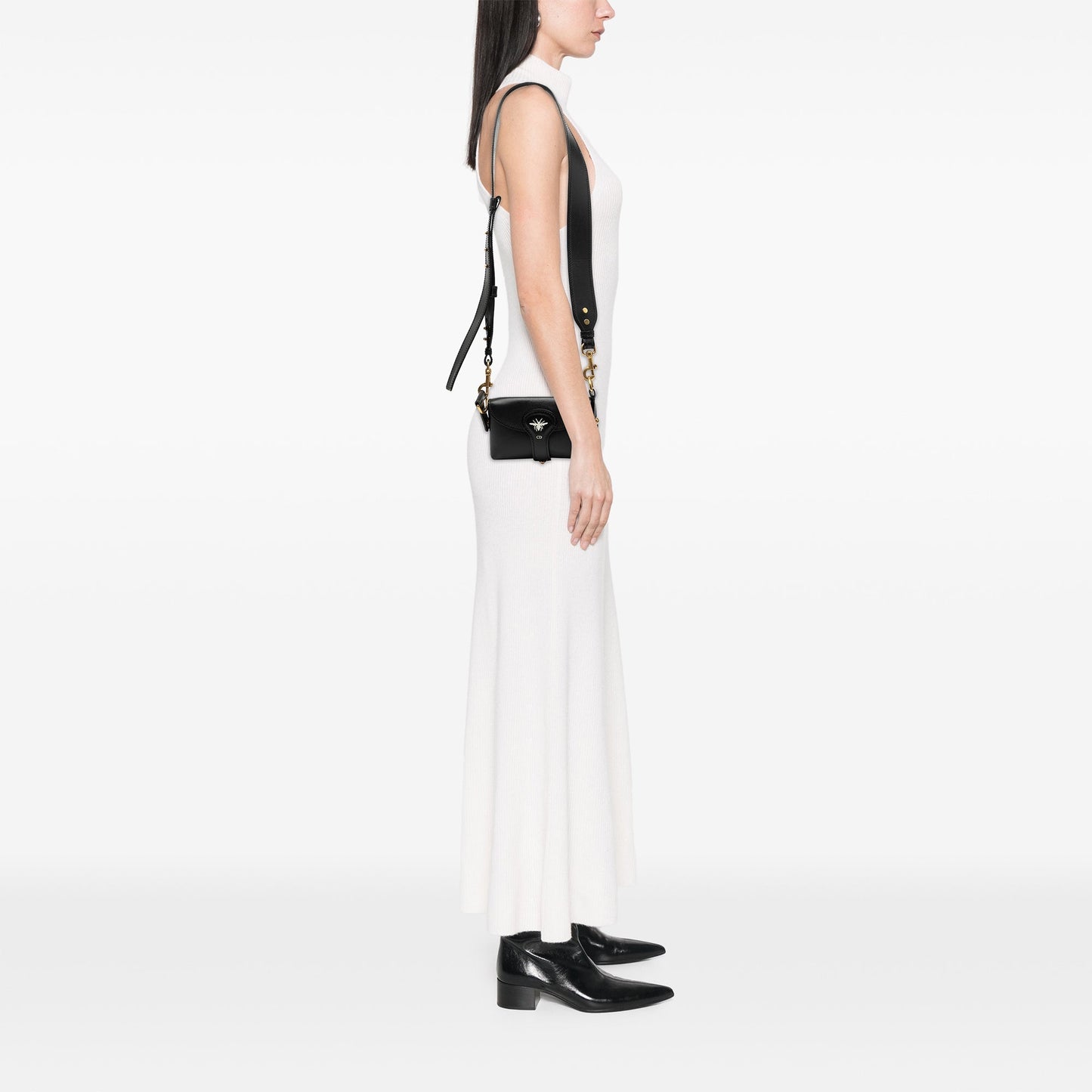 Black Dior Mini Leather D Bee Saddle Bag