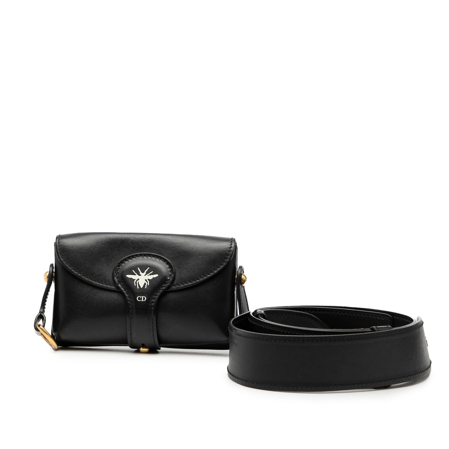 Black Dior Mini Leather D Bee Saddle Bag