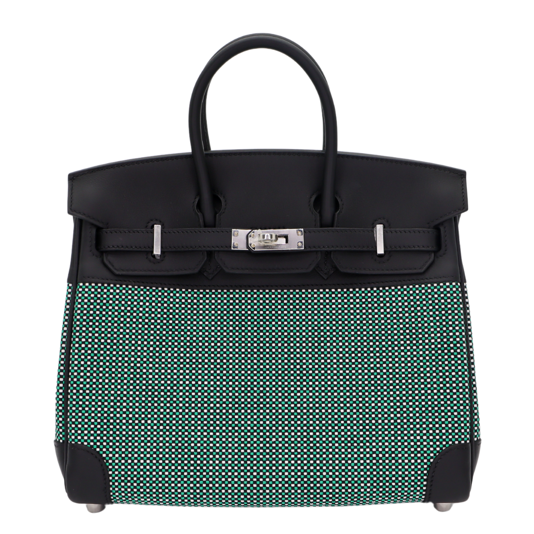 Hermes25cm Birkin Quadrille Menthe Toile/ Swift Leather Palladium Hardware