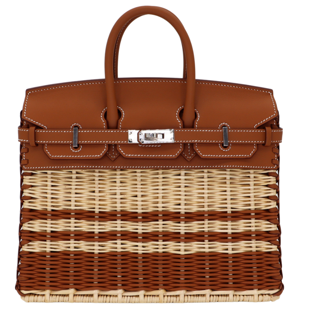 Hermes25cm Birkin Picnic Striped Gold Swift Palladium Hardware