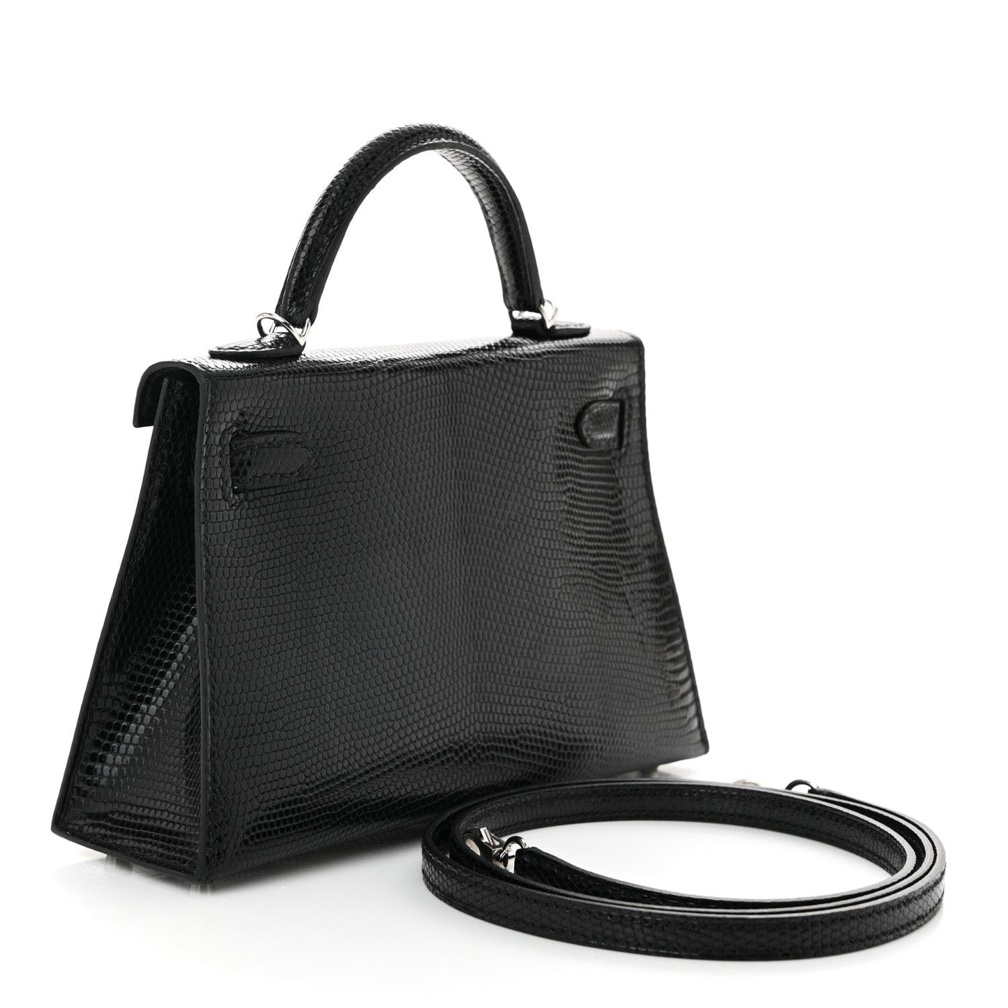 Hermes Shiny Lizard Mini Kelly Sellier 20 Black