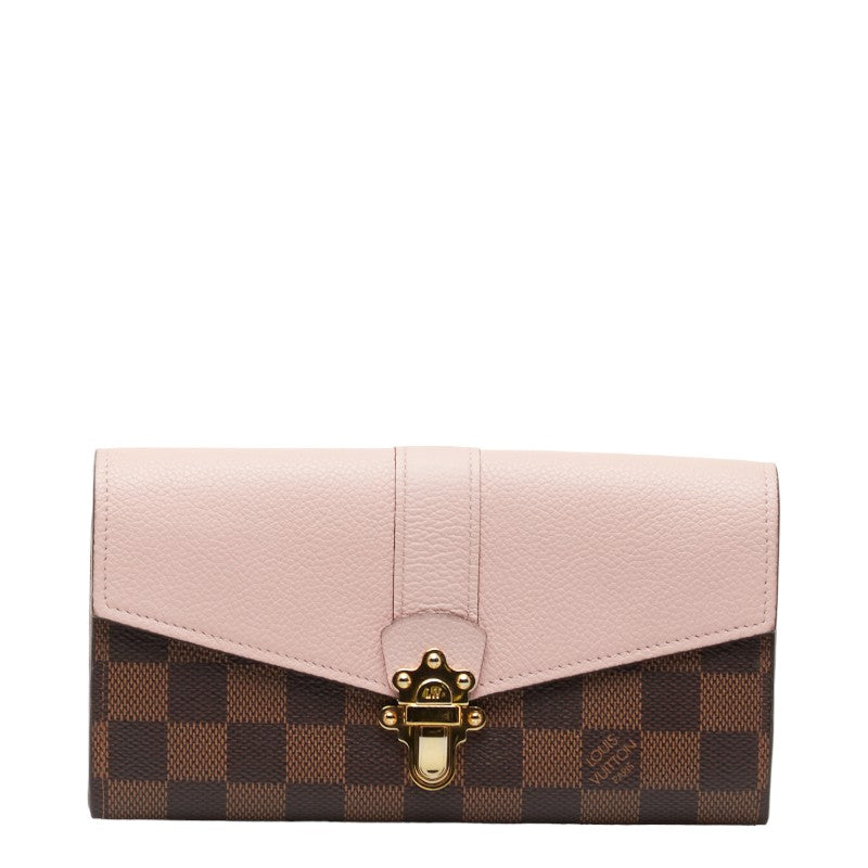 Louis Vuitton Damier Portefolio Clapton Long Wallet N64447 Magnolia Pink Brown PVC Leather LOUIS VUITTON