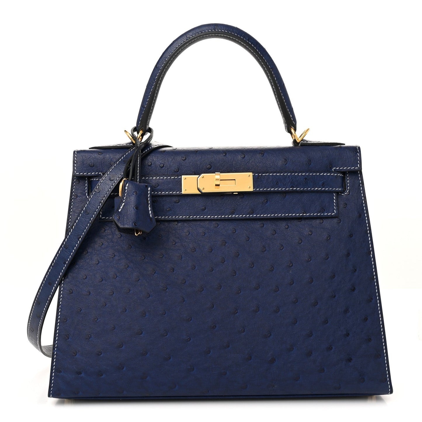Hermes Ostrich Horseshoe Kelly Sellier 28 Bleu Iris