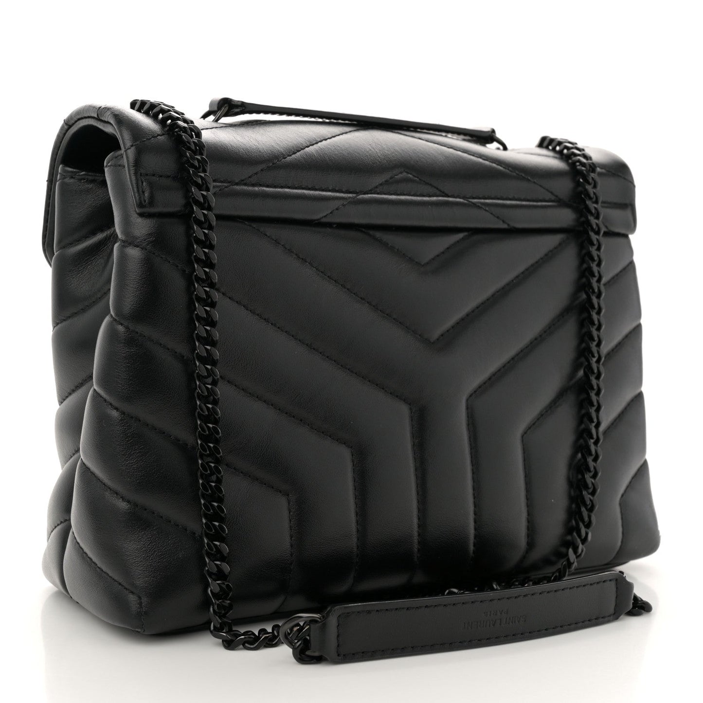 Saint Laurent Calfskin Y Quilted Monogram Monochrome Small Loulou Chain Satchel Black