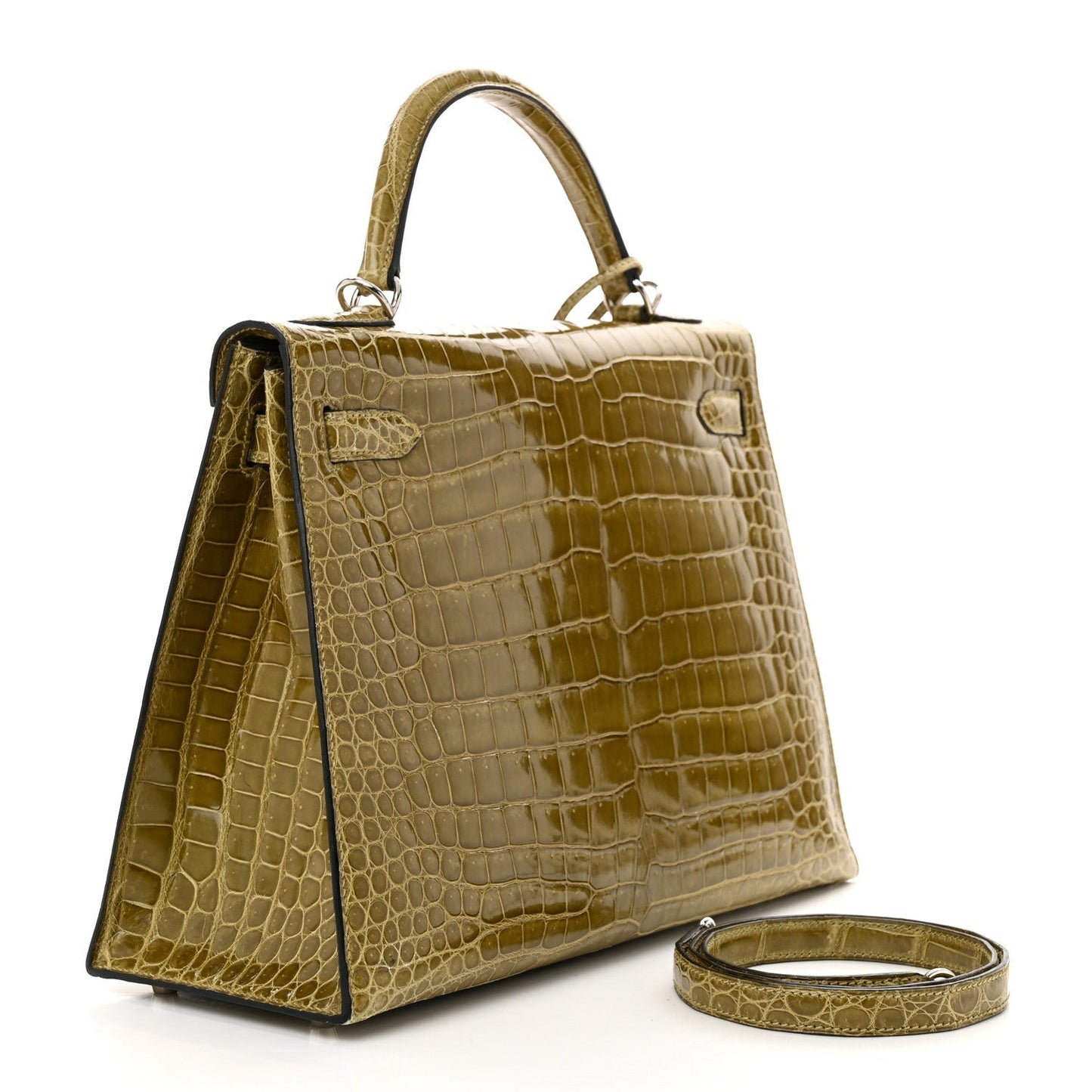 Hermes Shiny Porosus Crocodile Kelly Sellier 32 Vert Anis
