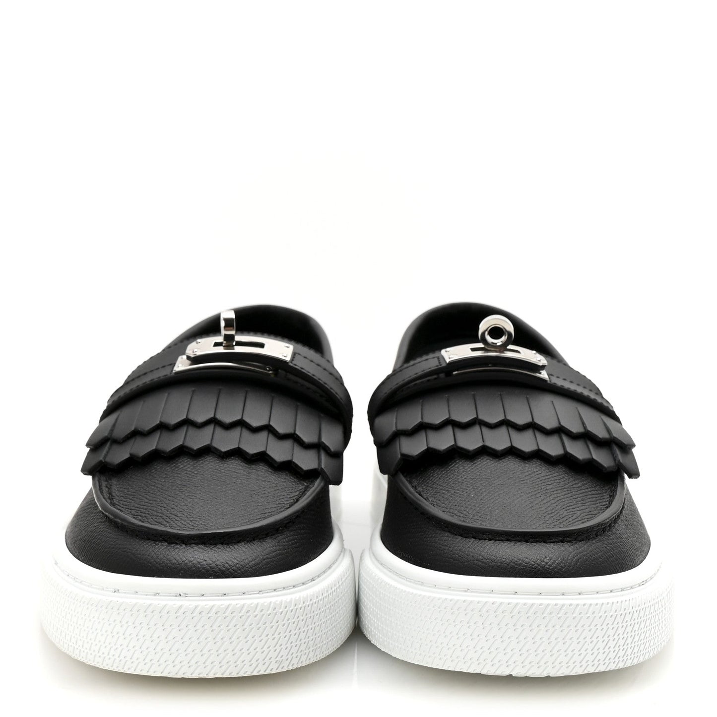 Hermes Epsom Calfskin Game Slip On Fringe Sneakers 38 Black