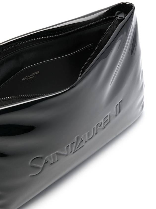 Luxury Saint Laurent Trending 2025 Large Puffy Patent Canvas Pouch Black