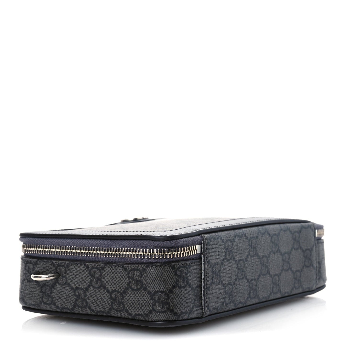 Gucci GG Supreme Monogram Textured Dollar Calfskin Small Ophidia Top Handle Shoulder Grey Black Graphite Grey